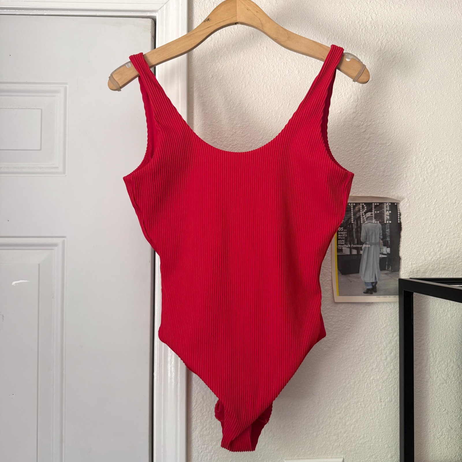 Cos Res Rib Ribbed Knit Scoop Back One Piece Swim Beach Bodysuit Swimsuit